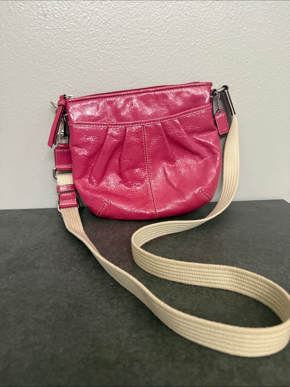 Coach Hot Pink Patent Leather Crossbody with Canvas Strap